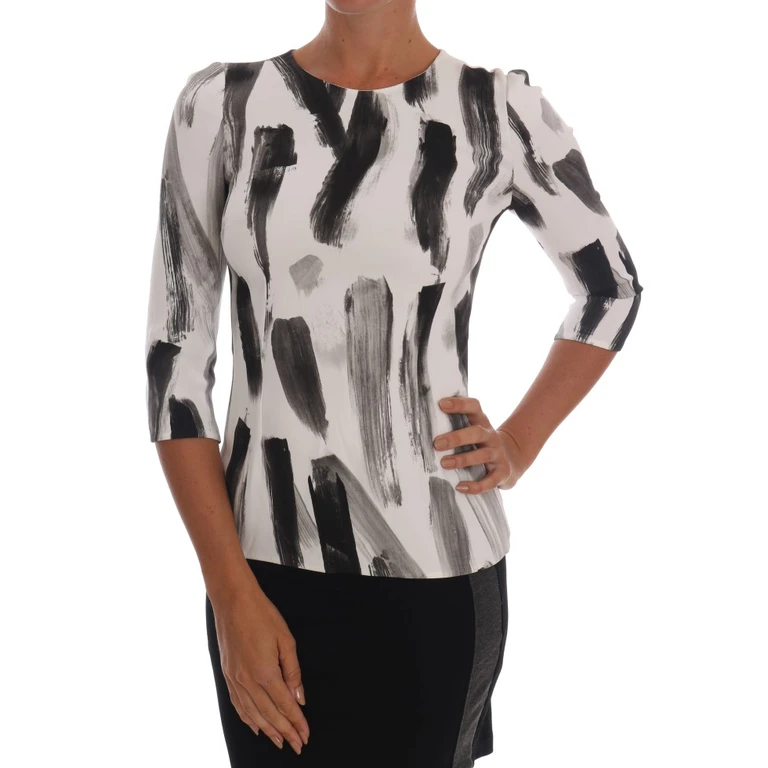 White Black Striped Printed Blouse Top Black/white Viscose - Women