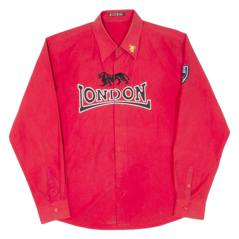 London Mens Plain Shirt Red Long Sleeve L
