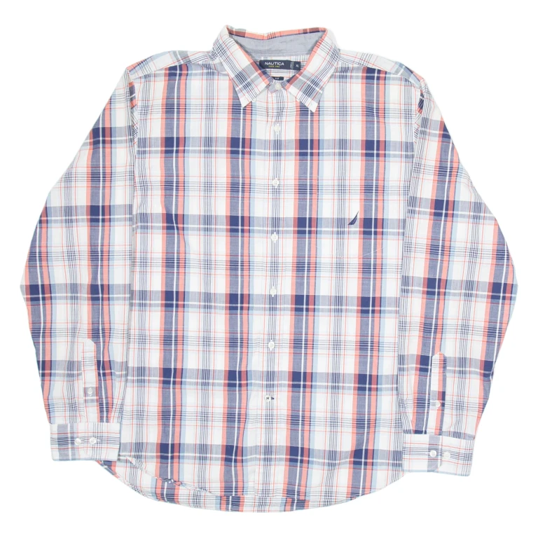 NAUTICA Slim Fit Mens Shirt White Check Long Sleeve XL