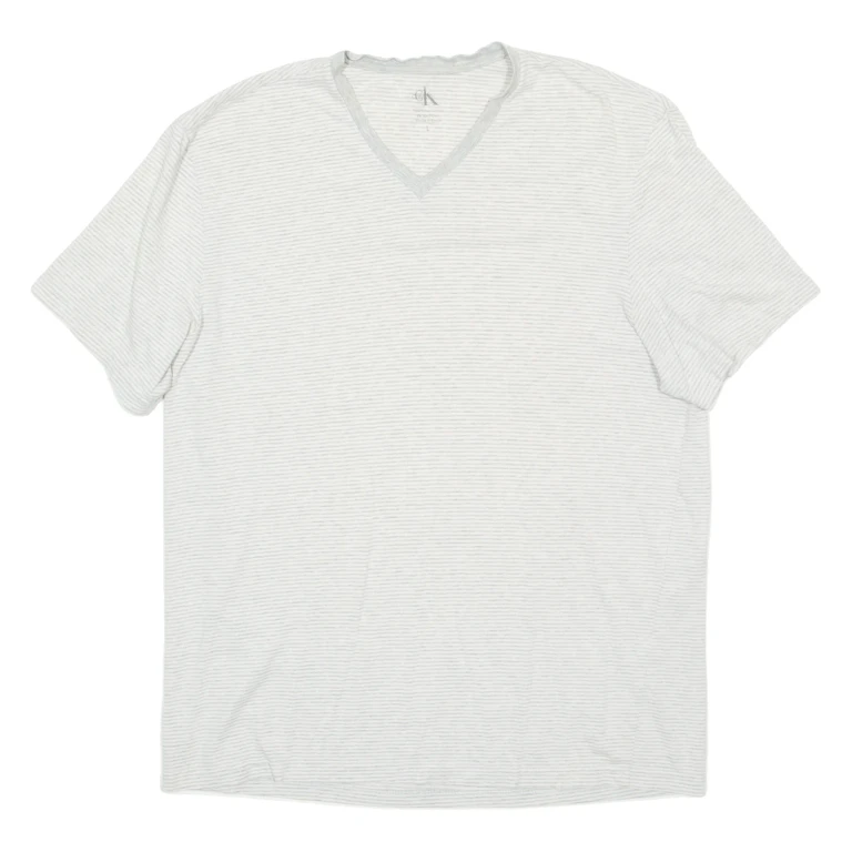 CALVIN KLEIN Womens T-Shirt Grey V-Neck L