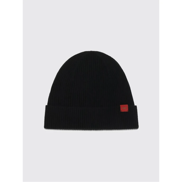 Ribbed Merino Wool Beanie with Applied Logo and Cuff (UCPL003K0239L04NERO)