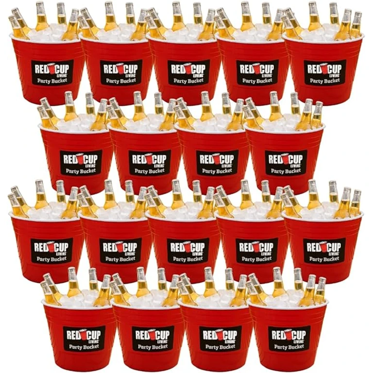 Reusable Red Plastic Ice Bucket for Parties Set of 18 - Large Beverage Tub, Wine Cooler, Beer Bucket, Drink Holder for Indoor/Outdoor Bars, Galvanized Tubs, Father's Day Party Celebration Unbreakable
