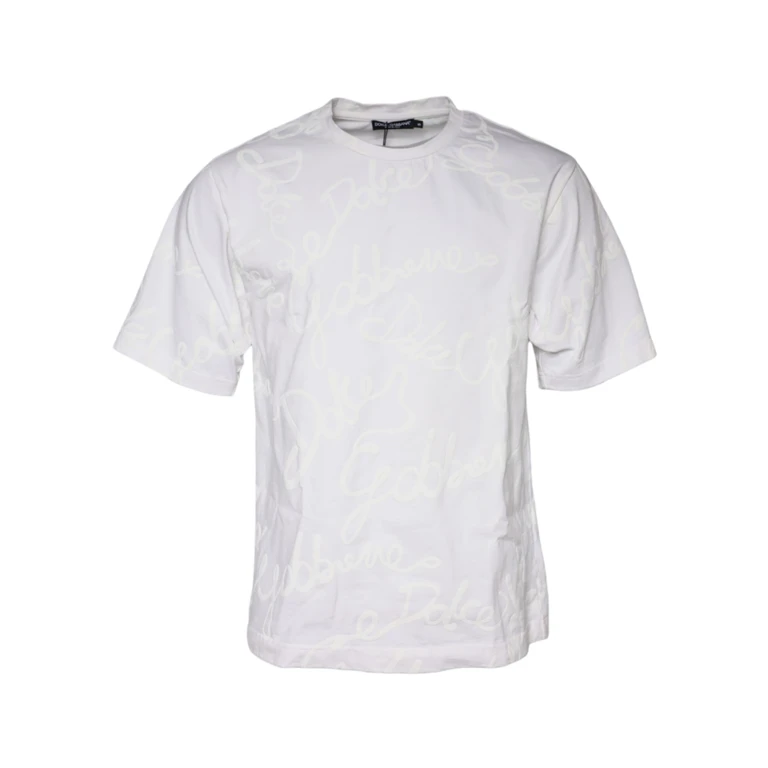 White Logo Print Cotton Crew Neck T-Shirt - Men