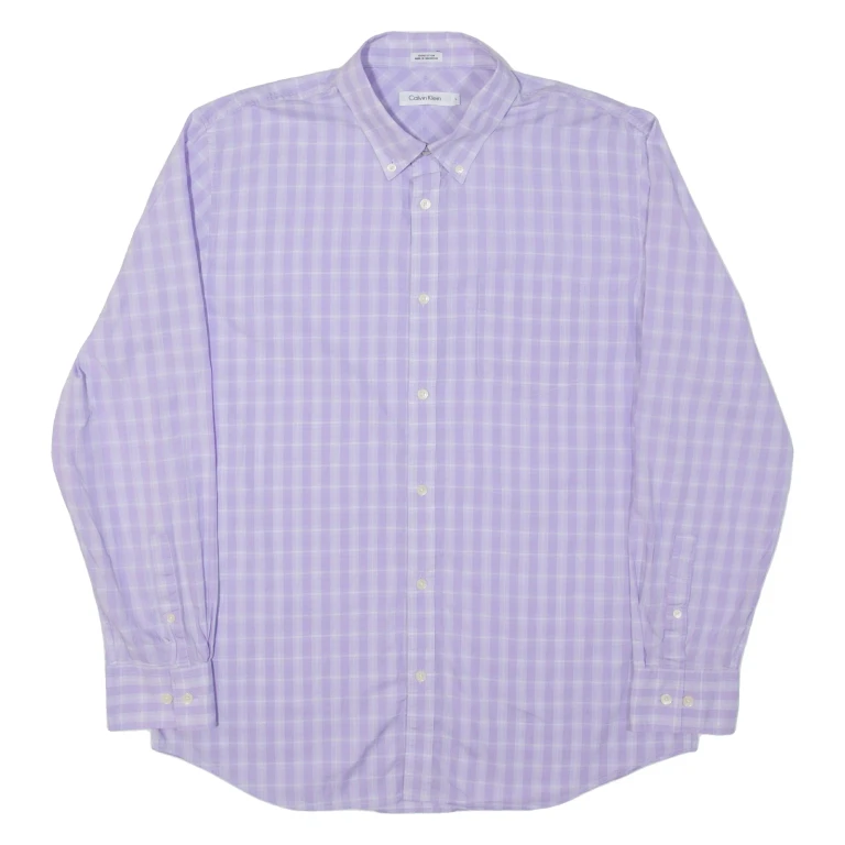 CALVIN KLEIN Mens Shirt Purple Plaid Long Sleeve L