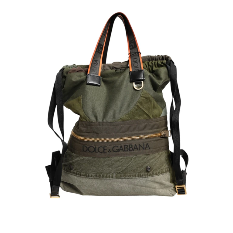 Dolce & Gabbana Military Green Patchwork Rucksack Backpack Bag Cotton Nylon Calfskin - Men (BAG4636)