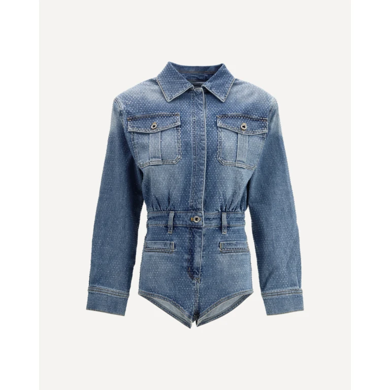 SELF-PORTRAIT Rhinestone denim Playsuit Female 10