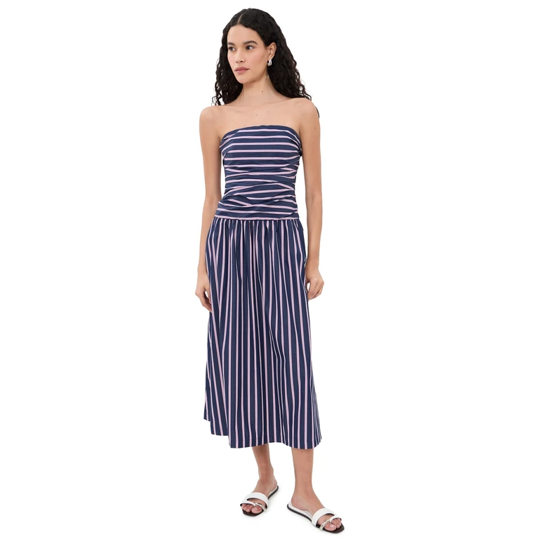 Madewell Amari Dress In Washed Poplin Classic Indigo Multi Stripe 0