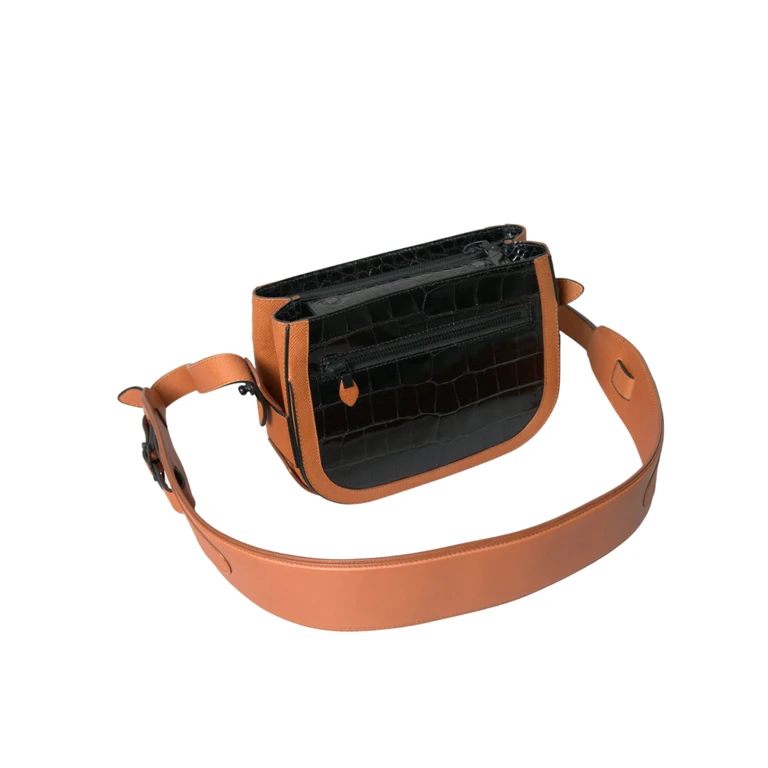 Black Brown Exotic Skin Leather Shoulder Camera Purse Bag And Crocodile - Women