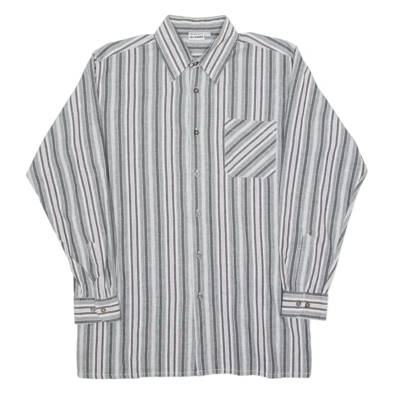 BREMO Mens Shirt Grey Striped Long Sleeve M