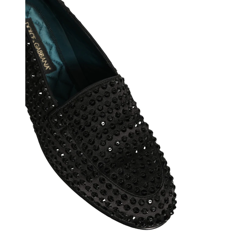 Dolce & Gabbana Black Rhinestone Embellished Loafers Shoes Leather - Men