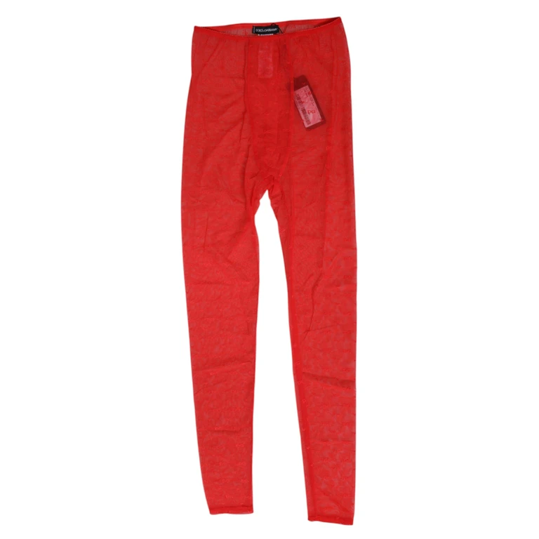 Dolce & Gabbana Red Nylon Logo Lace Leggings Pants Underwear Elastane - Women