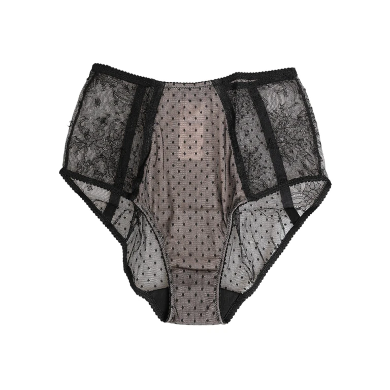 Black Sheer Polka Dot Lace High Waist Underwear Polyamide Clothing - Women