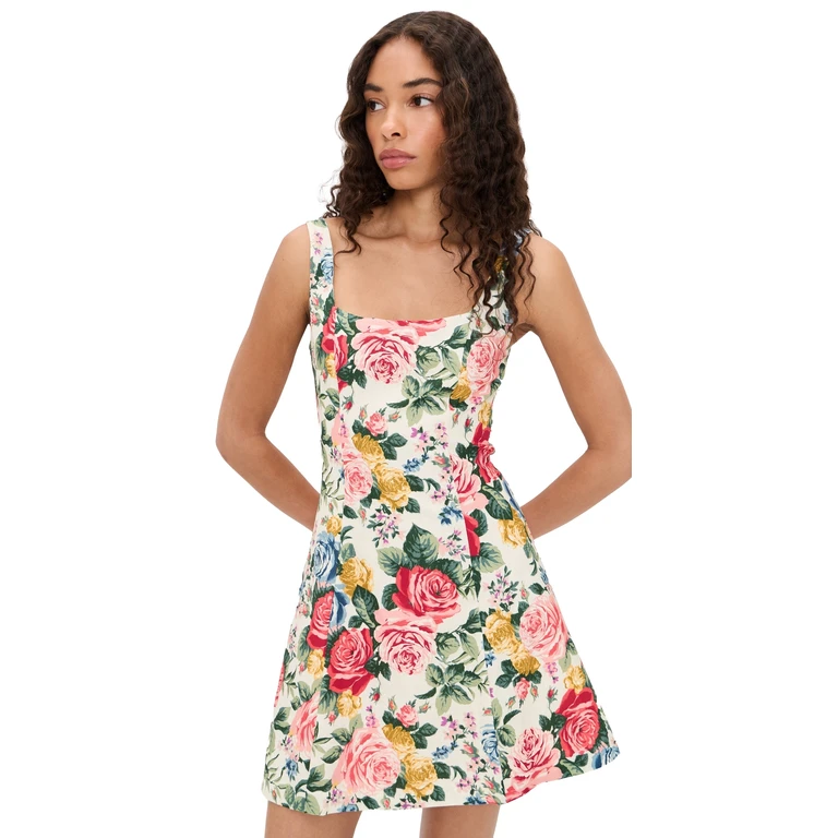 WAYF Rosemary Mini Dress Ivory Roses S