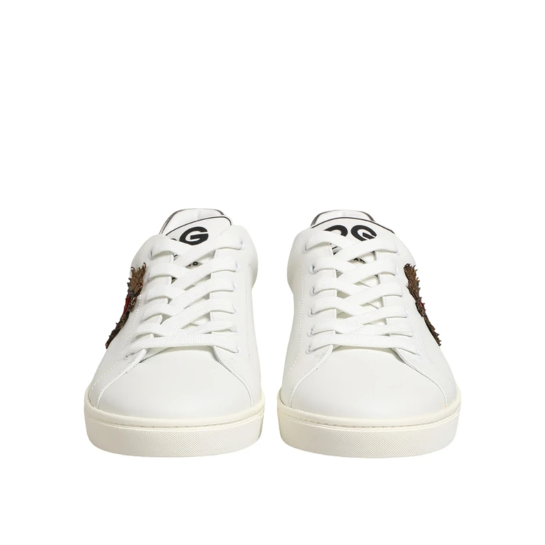 Dolce & Gabbana White Leather Heart Embellished Sneakers Shoes 100lf - Men