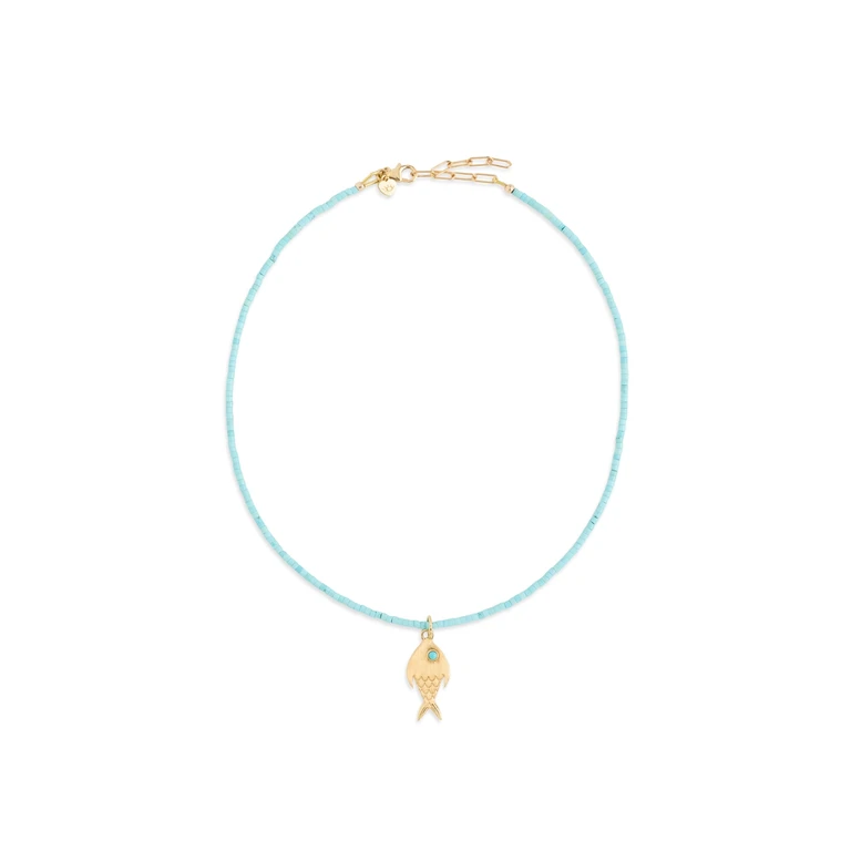 HART Teeny Gemstone Fish Charm Necklace Turquoise One Size