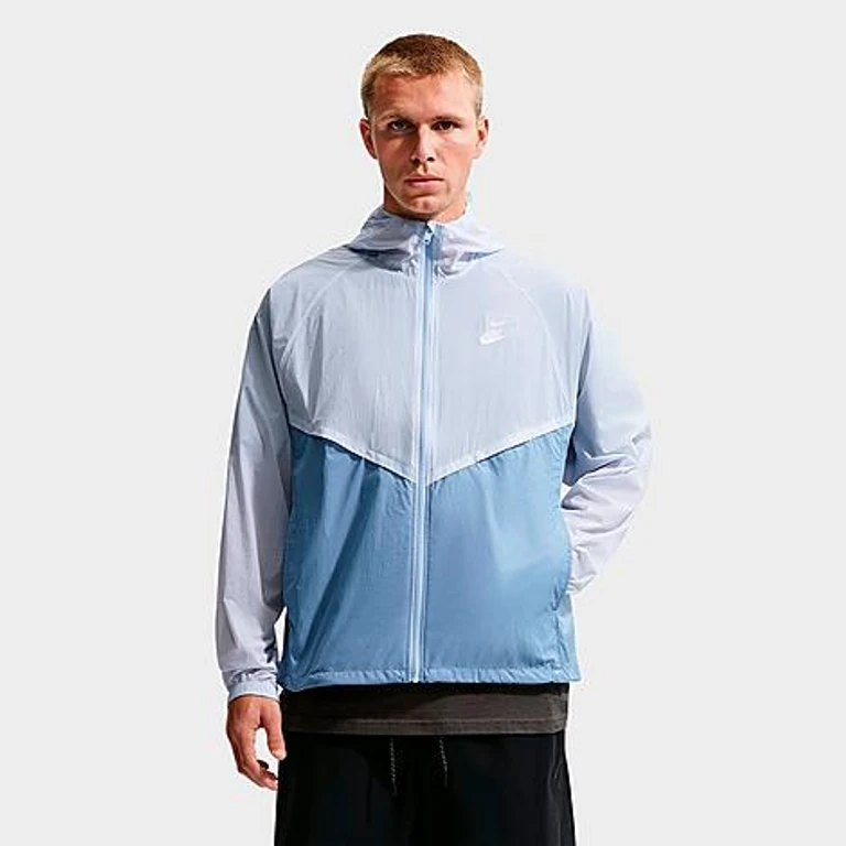 Nike Men's Windrunner Unlined UV Full-Zip Jacket in Hydrogen Blue/Work Blue/White Size: XS