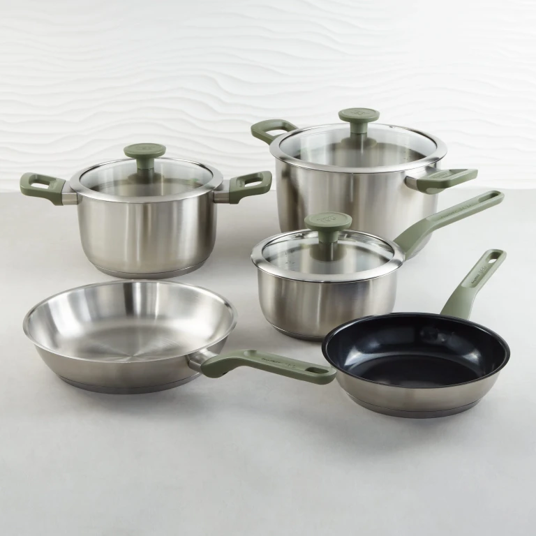 Leo Bolt 8pc Recycled Stainless Steel Cookware Set, Green