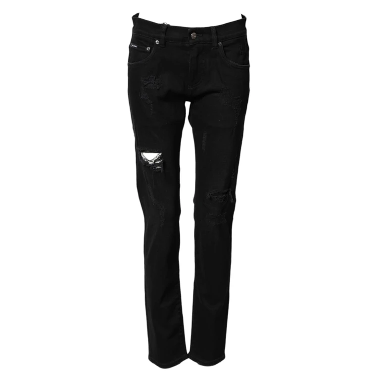 Dolce & Gabbana Black Tattered Cotton Men Skinny Denim Jeans Co+02 Clothing - Men
