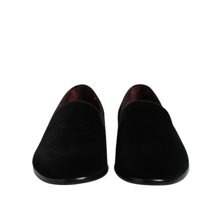Dolce & Gabbana Black Velvet Slip On Loafers Formal Shoes Cotton Viscose (velvet) - Men