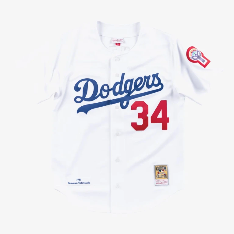 Men's MLB Home Jersey Dodgers 1981 F Valenzuela