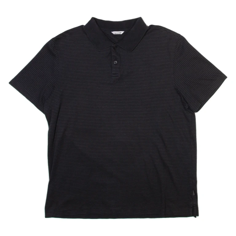 CALVIN KLEIN Mens Polo Shirt Black Striped L
