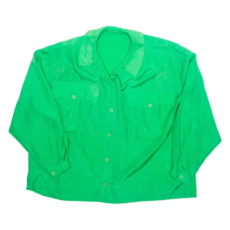 Womens Shirt Green Collared Long Sleeve L