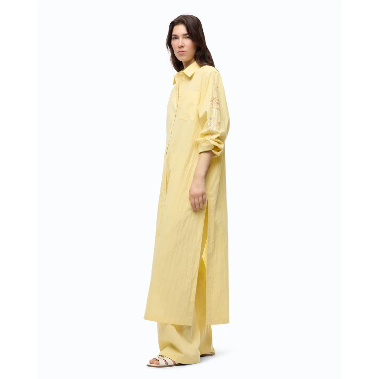 Robe chemisier longue à rayures avec broderies florales - XS