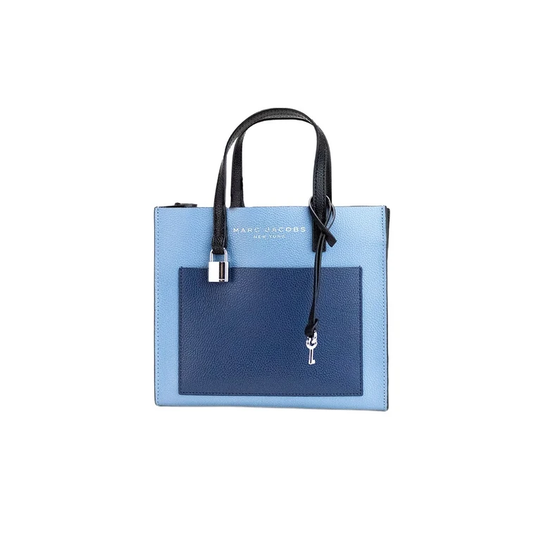 Marc Jacobs Grind Mini Blue Heaven Colorblock Leather Tote Crossbody Bag Purse Silver - Women