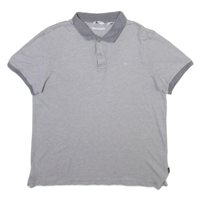 CALVIN KLEIN Mens Polo Shirt Grey Striped L