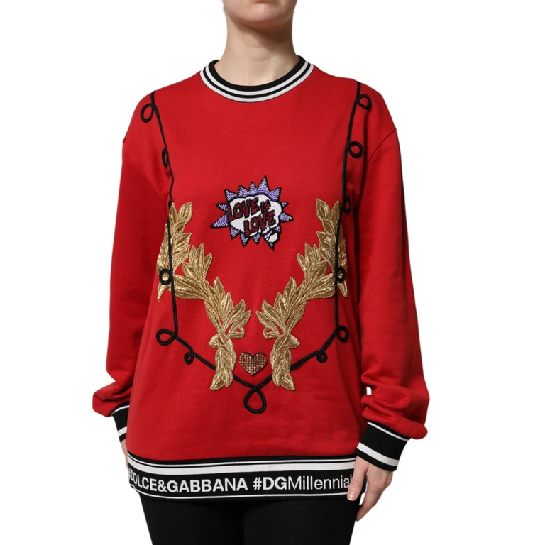 Dolce & Gabbana Red Cotton Queen Sequined Pullover Sweater Clothing - Women
