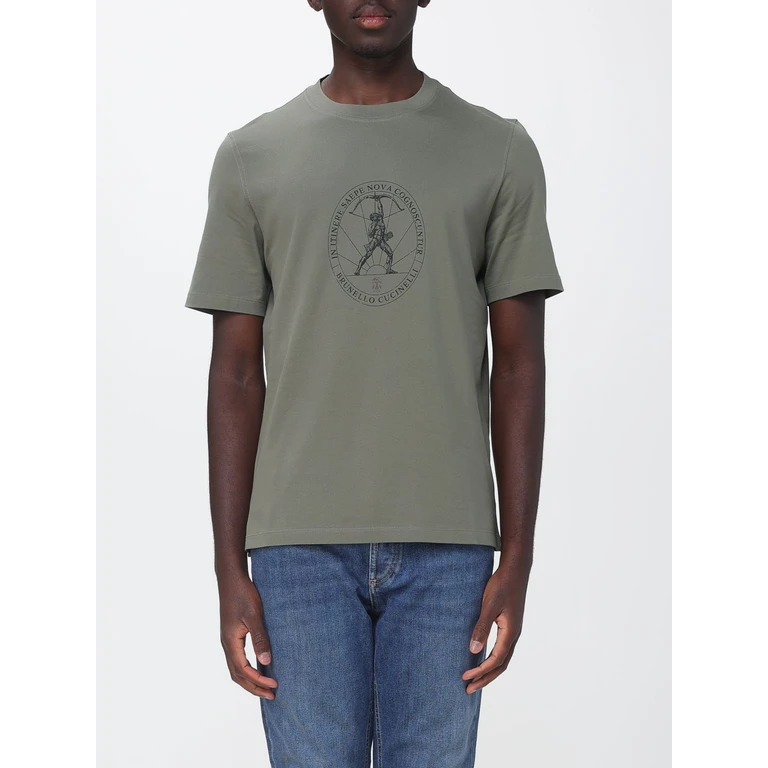 Cotton Crew Neck T-Shirt with Contrast Graphic Print (M0B138519C9759)