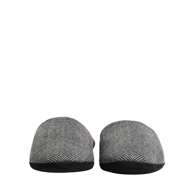 Grey Herringbone Cashmere Red Slippers Shoes Gray Blend - Men
