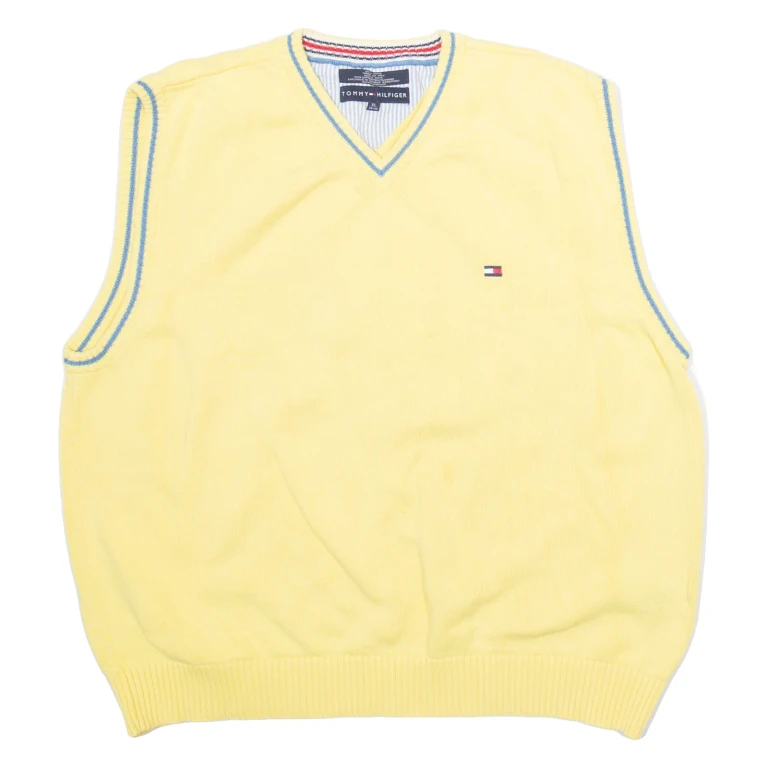 TOMMY HILFIGER Mens Vest Yellow V-Neck Tight Knit Sleeveless XL