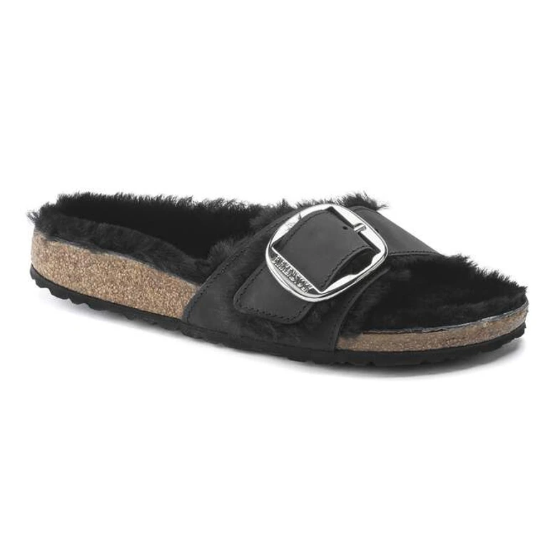 Unisex Madrid Big Buckle Shearling Natural Leather Black