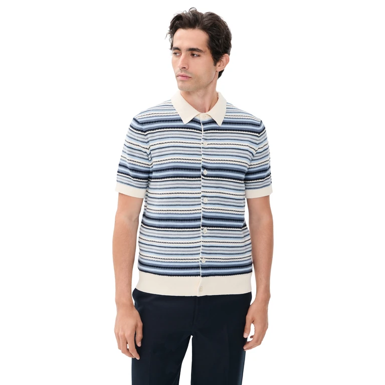 NN07 Nolan Striped Button Sweater Navy Multi L