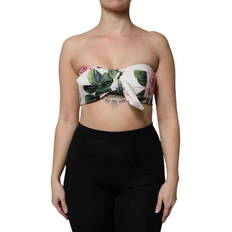 Dolce & Gabbana White Floral Print Cropped Bustier Corset Top Cotton - Women