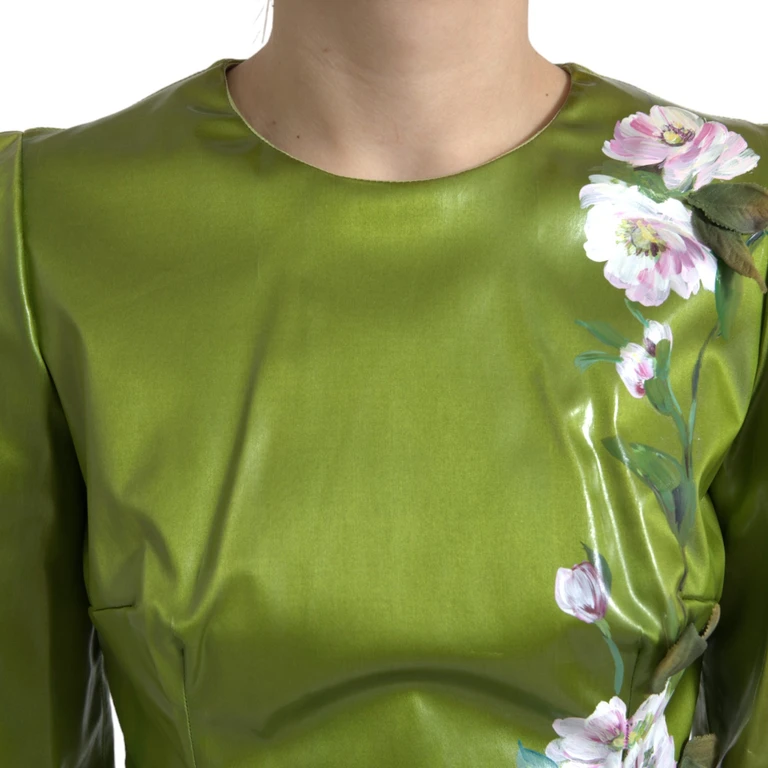 Dolce & Gabbana Green Floral Embellished Sheath Midi Dress Acetate Nylon Silk Elastane - Women