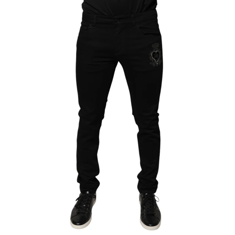 Black Dg Crown Logo Cotton Skinny Denim Jeans Elastane Clothing - Men