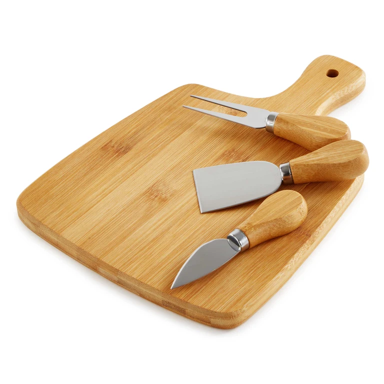 Bamboo 4pc Cheese Knives and Paddle Cutting Board Set