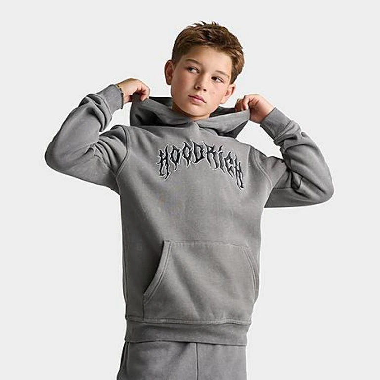 Big Kids Spectral Fleece Pullover Hoodie in Grey Washed