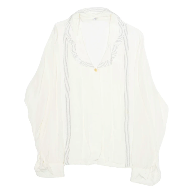 EBE Womens Blouse Cream Collared Long Sleeve L