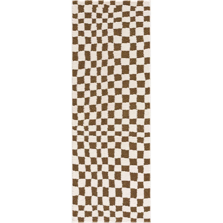 Lajos Brown Checkered Shag Rug - Clearance