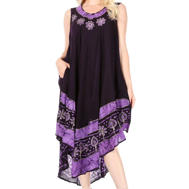 Sakkas Batik Flower Caftan Tank Dress / Cover Up