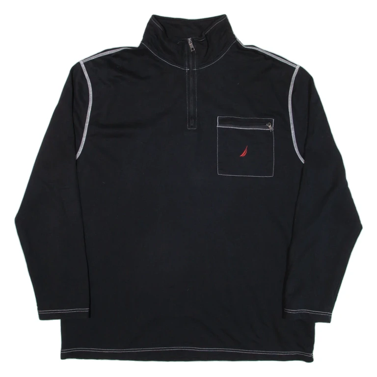 NAUTICA Mens Sweatshirt Black 1/4 Zip 2XL