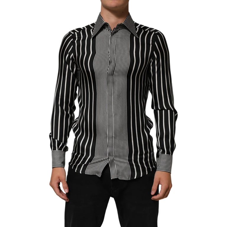 Dolce & Gabbana Black White Stripes Men Martini Dress Shirt And Silk - Men