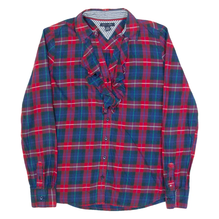 TOMMY HILFIGER Womens Printed Shirt Red Collared Long Sleeve Check XS