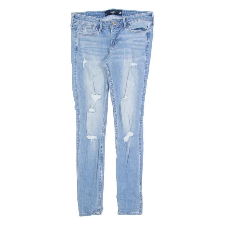 HOLLISTER Crop Distressed Womens Jeans Blue Slim Skinny Stone Wash W25 L27