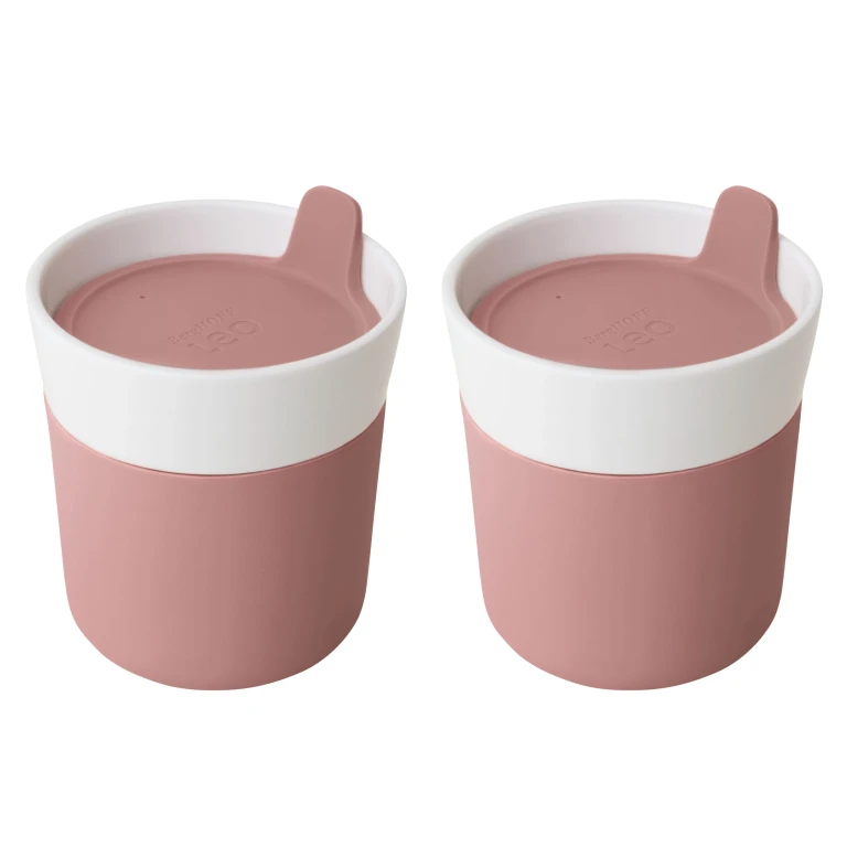 Leo 8.4oz. Porcelain Travel Mug, Pink, Set of 2