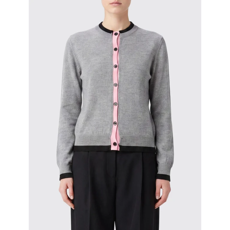 MSGM Merino Wool Cardigan with Contrast Trims and Crew Neck (4041MDM19626729398)