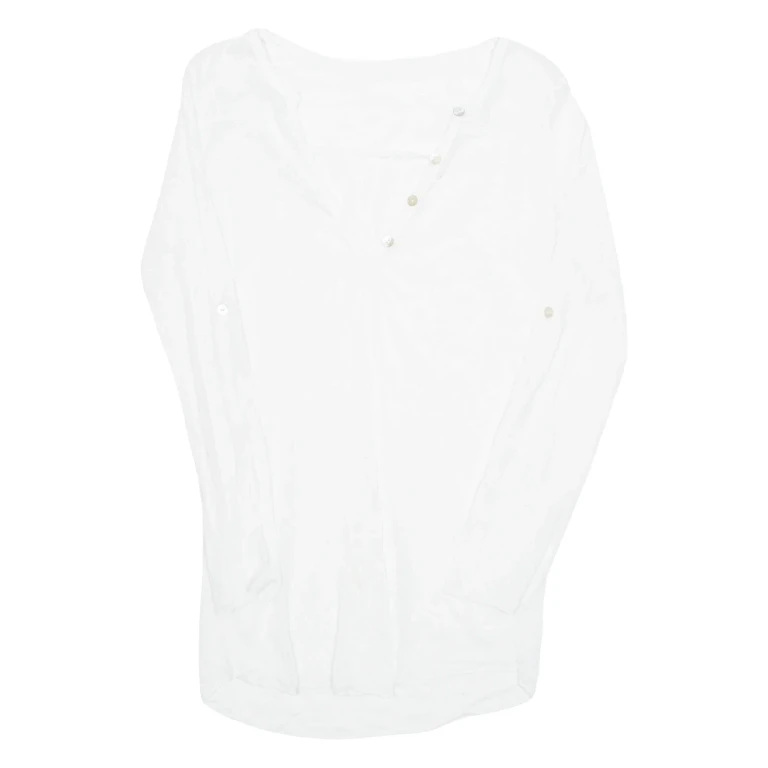 Sheer Beach Overlay Womens Top White V-Neck Long Sleeve M